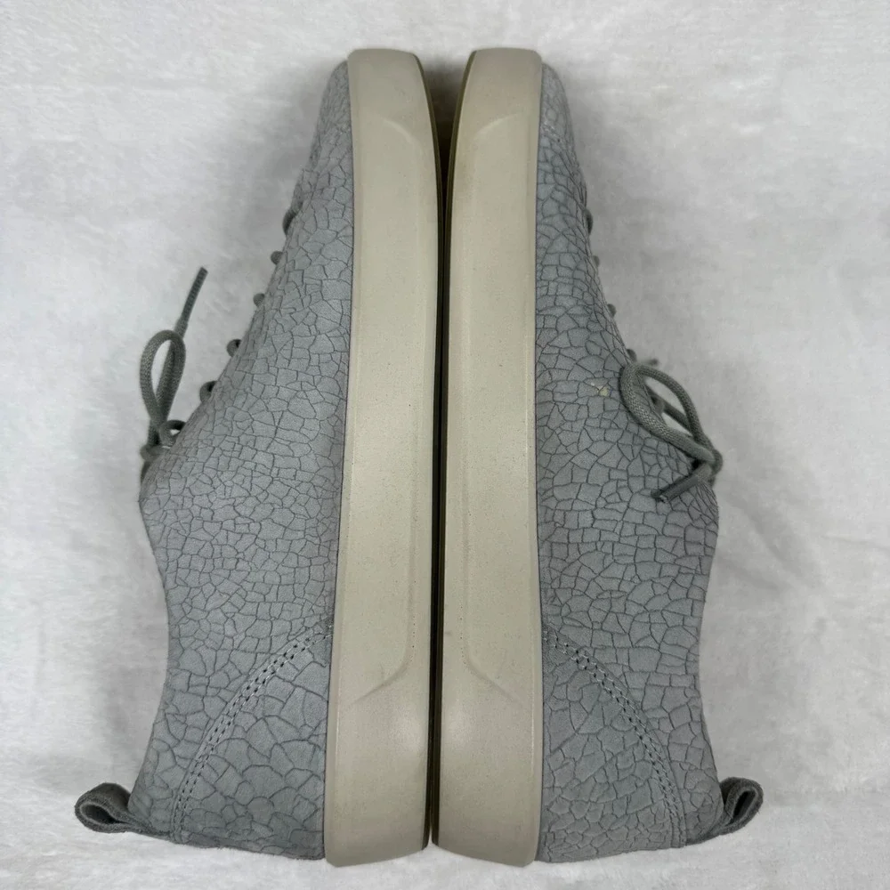 ECCO Soft 7 Grey Crackle Textured Leather Low Top‎ Lace Up Sneakers Mens 8